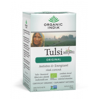 Ceai Tulsi Original - Antistres Natural & Energizant , 100% Certificat Organic, Fara cofeina,18 Plicuri